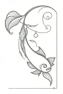 a hook with a fish hanging from it with a simple feather tattoo design idea