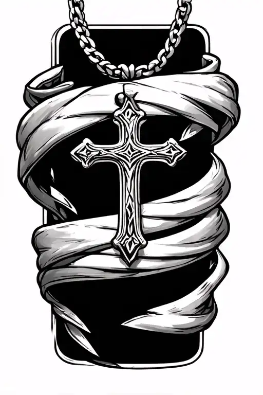 cross necklace wrapped around forearm tattoo design idea