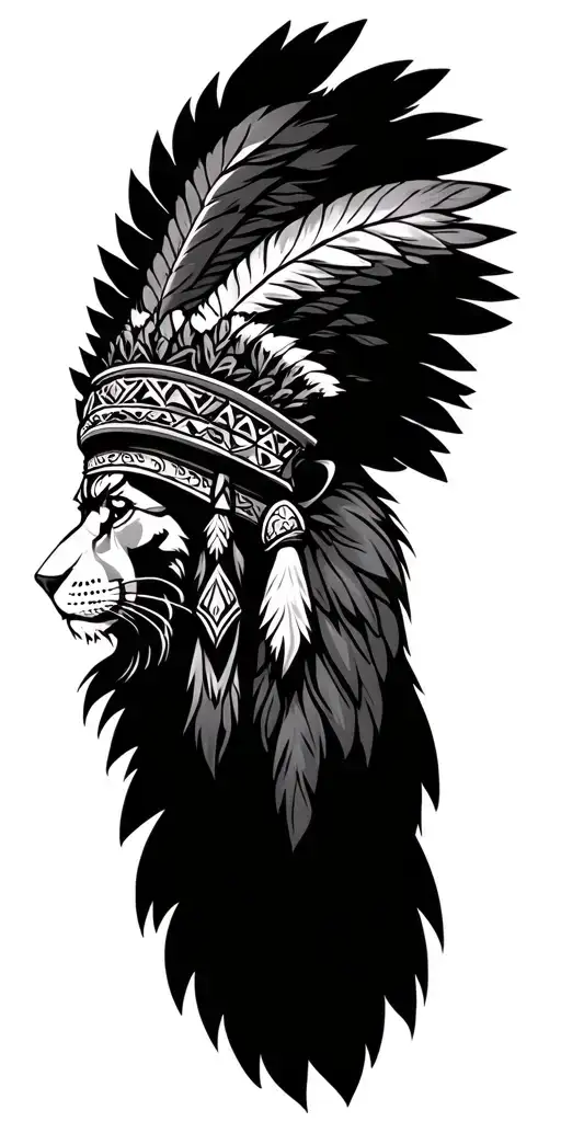 Perhaps an old chief warrior/king headdress around the lions head/mane , with the traditional feathers or wings  tattoo design idea