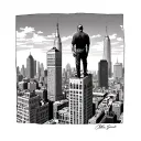 Man standing on top of skyscraper in downtown Detroit tattoo design idea