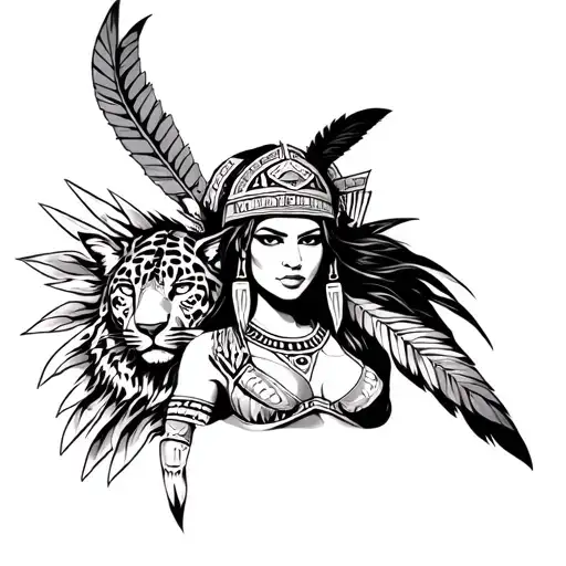 aztec warrior woman with large breast and jaguar head dress tattoo tattoo design idea