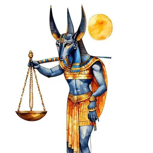 Anubis Egyptian god holding evenly balanced scale tattoo design idea