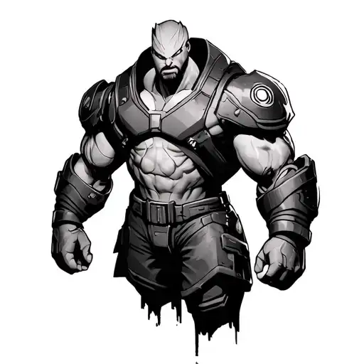 Overwatch doomfist Japanese black and gray tattoo design idea