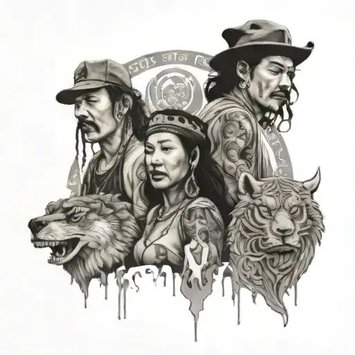 Santana and Alex with family in Chinese in middle tattoo design idea
