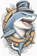 shark biting an anchor wearing a sailor hat tattoo design idea