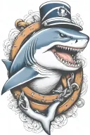 shark biting an anchor wearing a sailor hat tattoo design idea