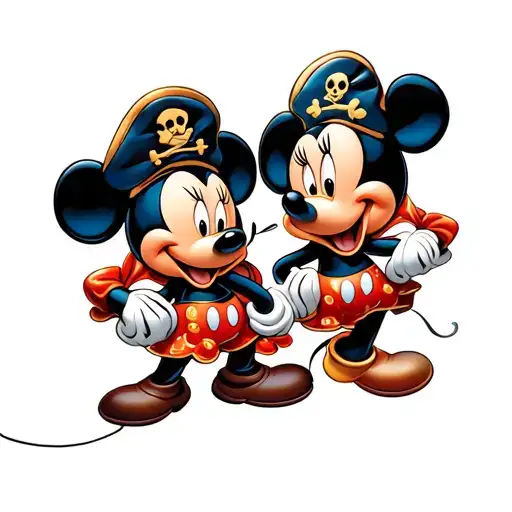 mickey pirate and minnie butterfly tattoo design idea