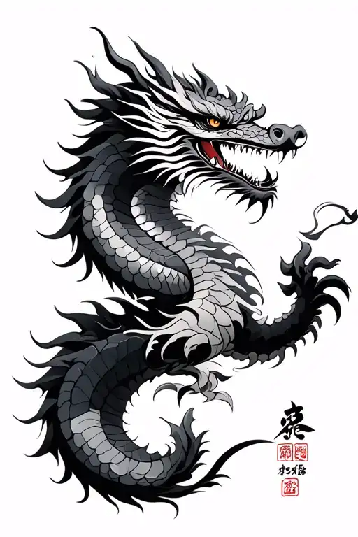 Chinese dragon with samurai warrior tattoo design idea