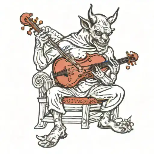 Seated Medieval Devil playing a fiddle tattoo design idea