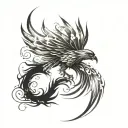 Phoenix bird representing rebirth, a new future with clouds surrounding tattoo design idea