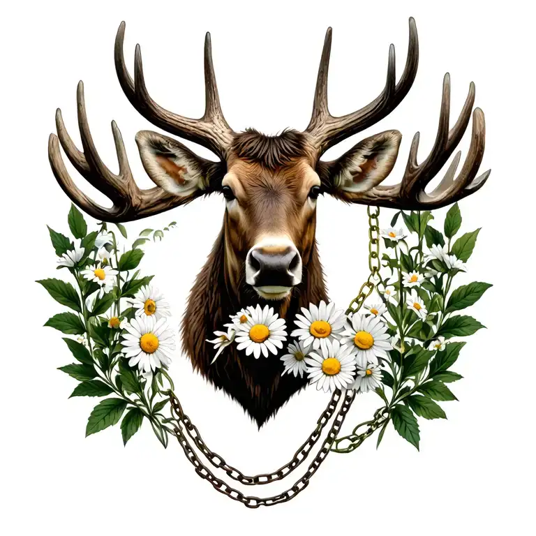 moose antler with daisy chain tattoo design idea