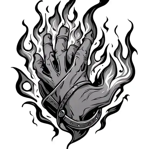 gauntlet bracelet, with long fire streams going up arm, and shorter flames going about an inch down tattoo design idea