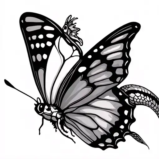 butterfly with half snake side tattoo design idea