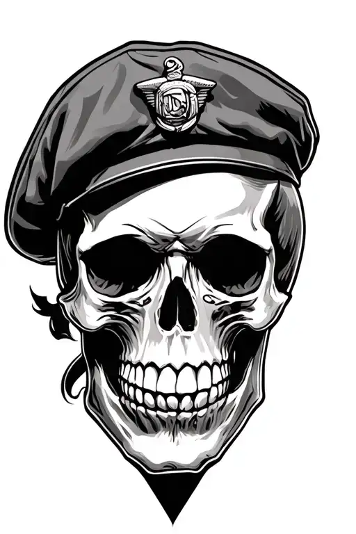 skull with military beret tattoo design idea