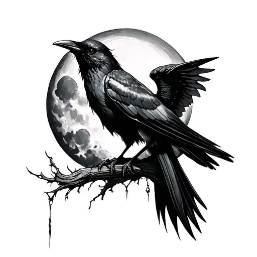 the morrigan crow moon gothic tattoo design idea