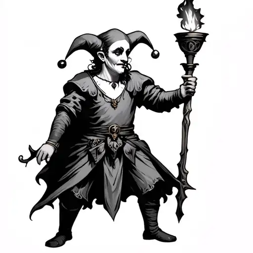 Jester in medieval times carrying a torch tattoo design idea