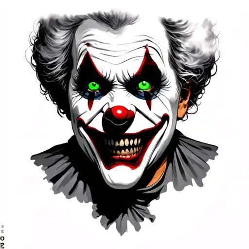 scary clown with green eyea smoking  tattoo design idea