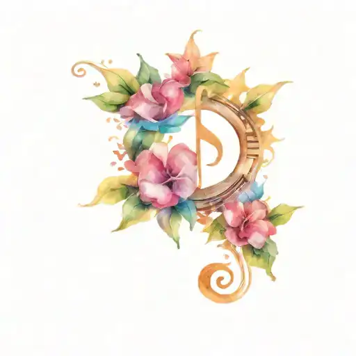 music note, holly, and butter fly with petunia tattoo design idea