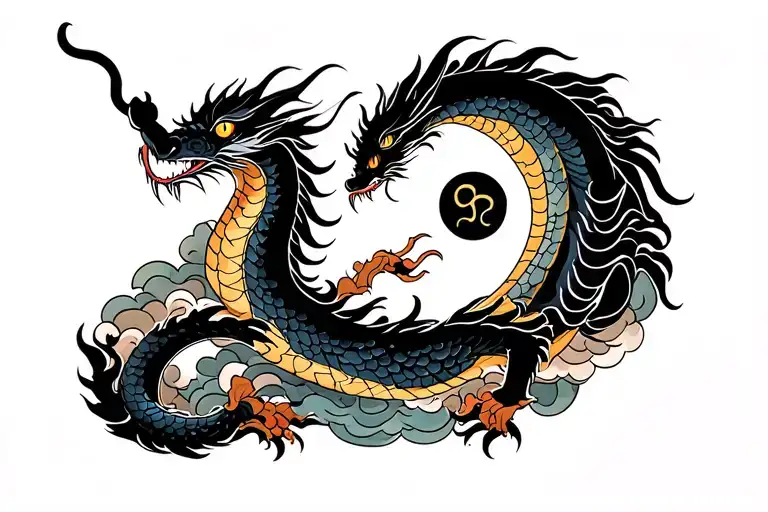 dragon tattoo moon cloud transforming tattoo design idea