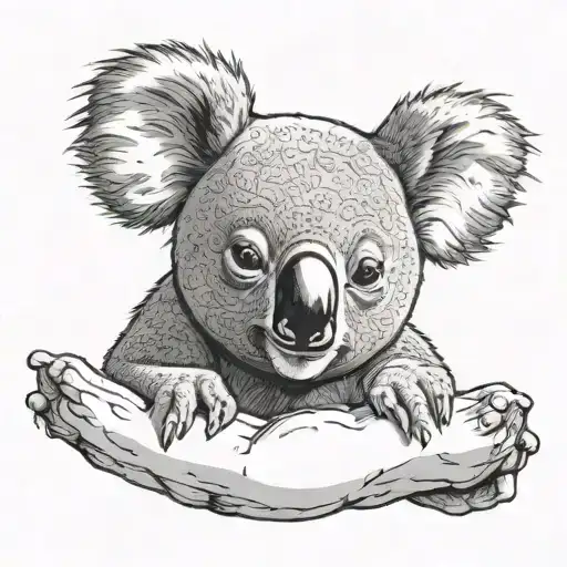koala and newborn hand tattoo design idea