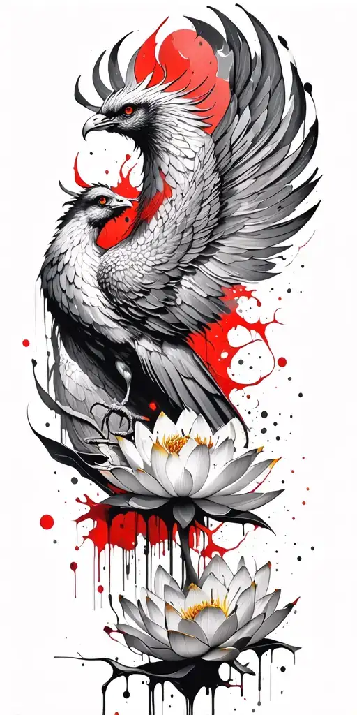 phoenix rising with lotus flower tattoo design idea
