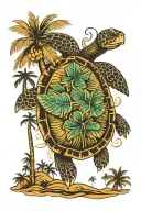 turtle and palm trees tattoo design idea
