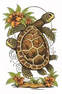 turtle and palm trees tattoo design idea