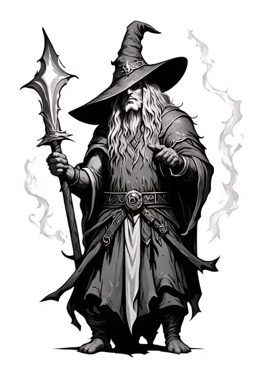 Viking next to a witch casting spells tattoo design idea