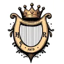"H and r" "H and r" harp with crown hanging tattoo design idea