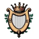 "H and r" "H and r" harp with crown hanging tattoo design idea
