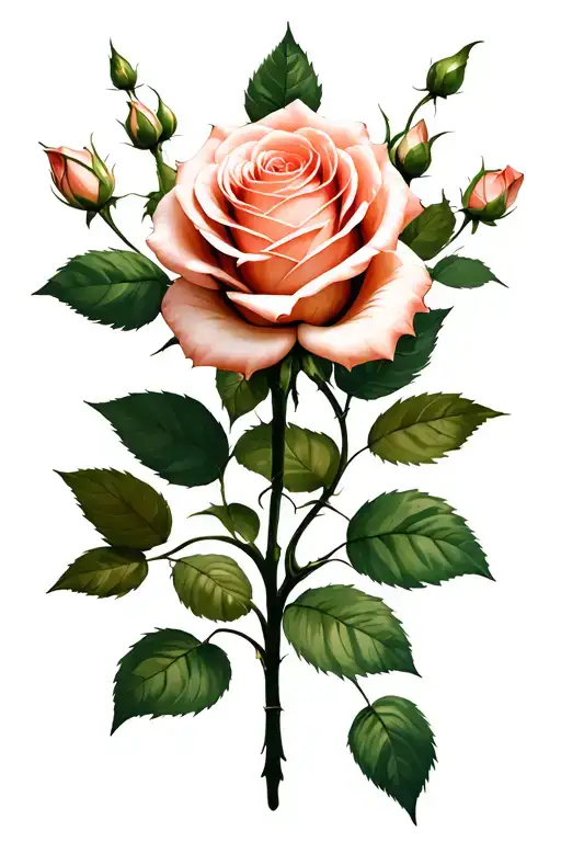 roses with long vines growing and leaves tattoo design idea