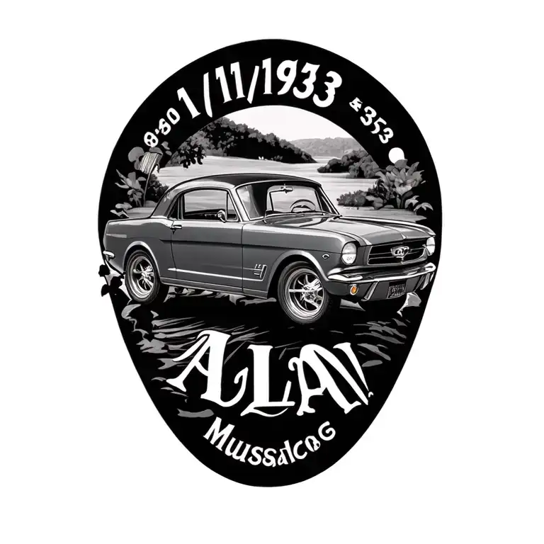 "01/01/1953 Alan" old 1953 ford mustang tattoo design idea