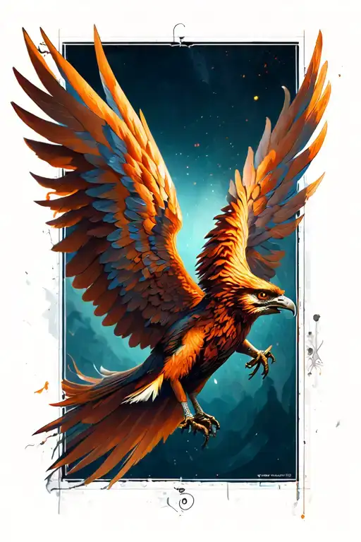 Phoenix with deployed wings tattoo design idea