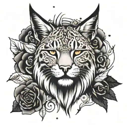 lynx face surrounded tattoo design idea