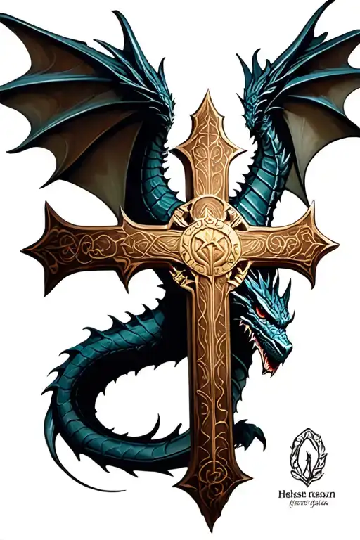 Dragon templar knight holy cross background tattoo design idea