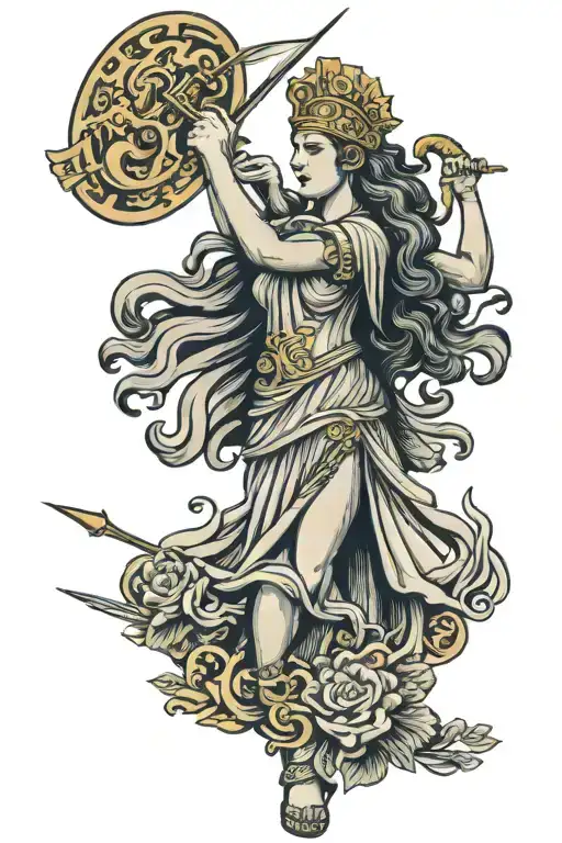 Goddess Athena fights tattoo design idea