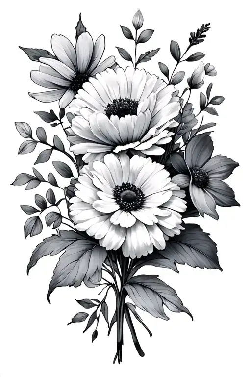 bouquet birth flowers may, June, July, February, January, September, october tattoo design idea