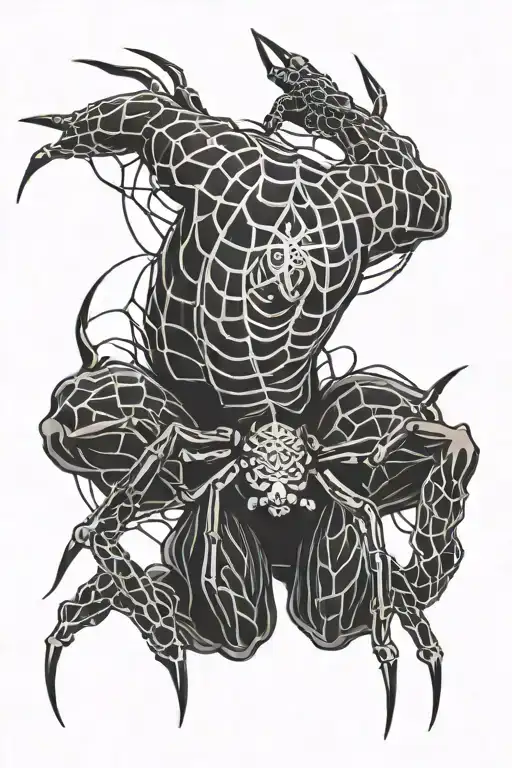 spider crawling down back with web male tattoo design idea
