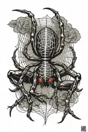 spider crawling down back with web male tattoo design idea