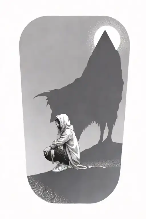 a girl soothing a huge hooded beast tattoo design idea