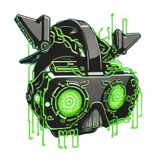 black modern vr headset with lime green slime dripping off of it tattoo design idea