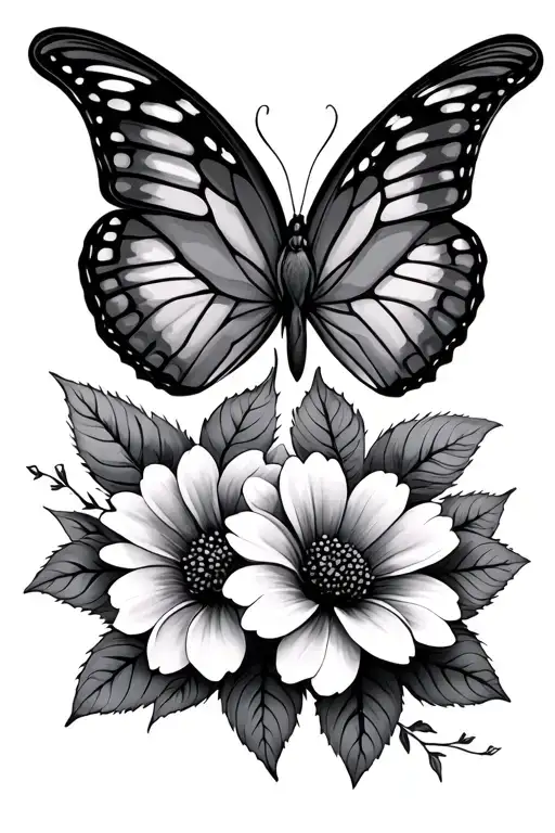 semicolon butterfly with flowers  tattoo design idea