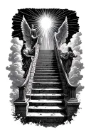 stairway to heaven walking up stairs angels sun rays clouds heaven gate at the top of the stairs  tattoo design idea