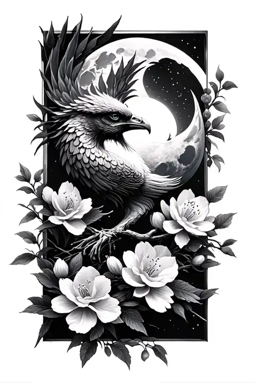 Phoenix Moon cherry blossom toombestone tattoo design idea