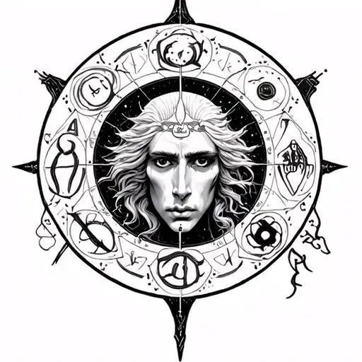 marvin pices zodiac sign surrounded tattoo design idea