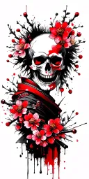 Samurai Skull surrounded by Cherry Blossoms tattoo design idea