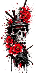 Samurai Skull surrounded by Cherry Blossoms tattoo design idea