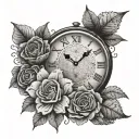 clock,flowres samuries ,shading  tattoo design idea