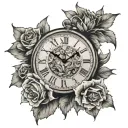 clock,flowres samuries ,shading  tattoo design idea