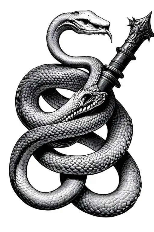 Slytherin snake wrapped around Voldemort's wand tattoo design idea